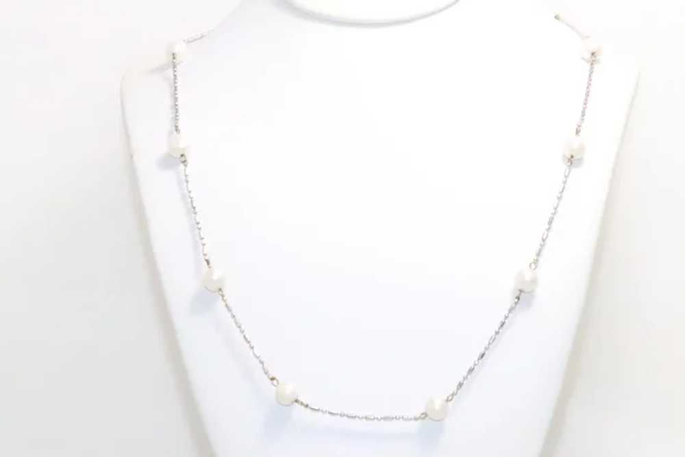 14K White Gold Cultured Pearl Necklace - image 2