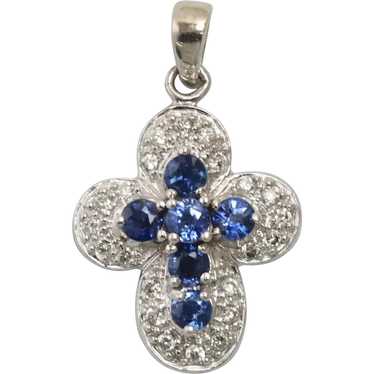 14KT White Gold Sapphire Round Cut Diamond Pendant - image 1