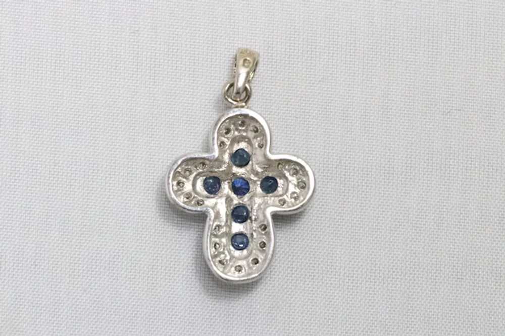 14KT White Gold Sapphire Round Cut Diamond Pendant - image 2