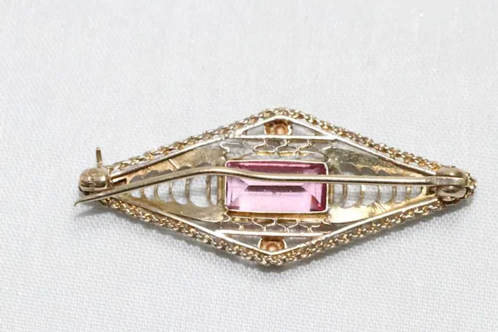 Vintage 10K Gold Art Deco Pink Zircon Brooch - image 2