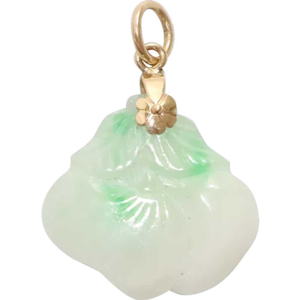 14 KT Gold Jade Flower Pendant - image 1