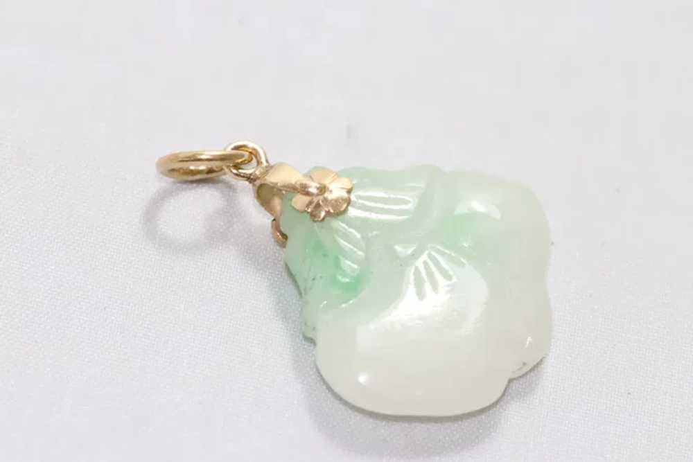 14 KT Gold Jade Flower Pendant - image 2