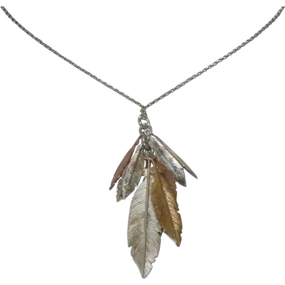 Sterling Silver Tri Colored Feather Necklace - image 1