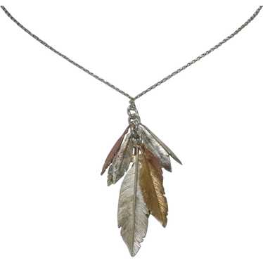 Sterling Silver Tri Colored Feather Necklace - image 1