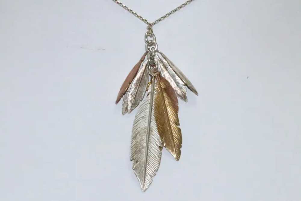 Sterling Silver Tri Colored Feather Necklace - image 2