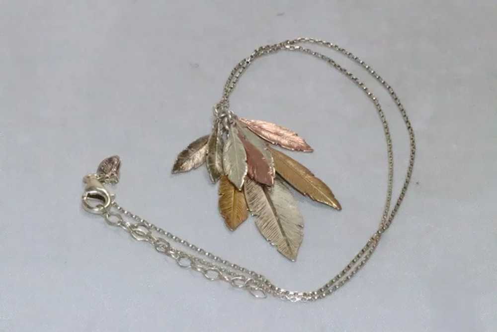 Sterling Silver Tri Colored Feather Necklace - image 3