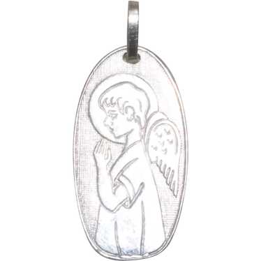 Vintage 18K White Gold Oval Angel Pendant