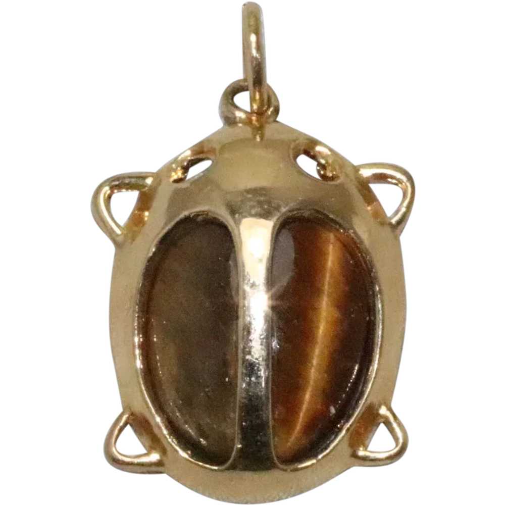 Vintage Gold Fill Tiger Eye Pendant - image 1