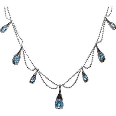 14 KT White Gold Blue Topaz Necklace - image 1