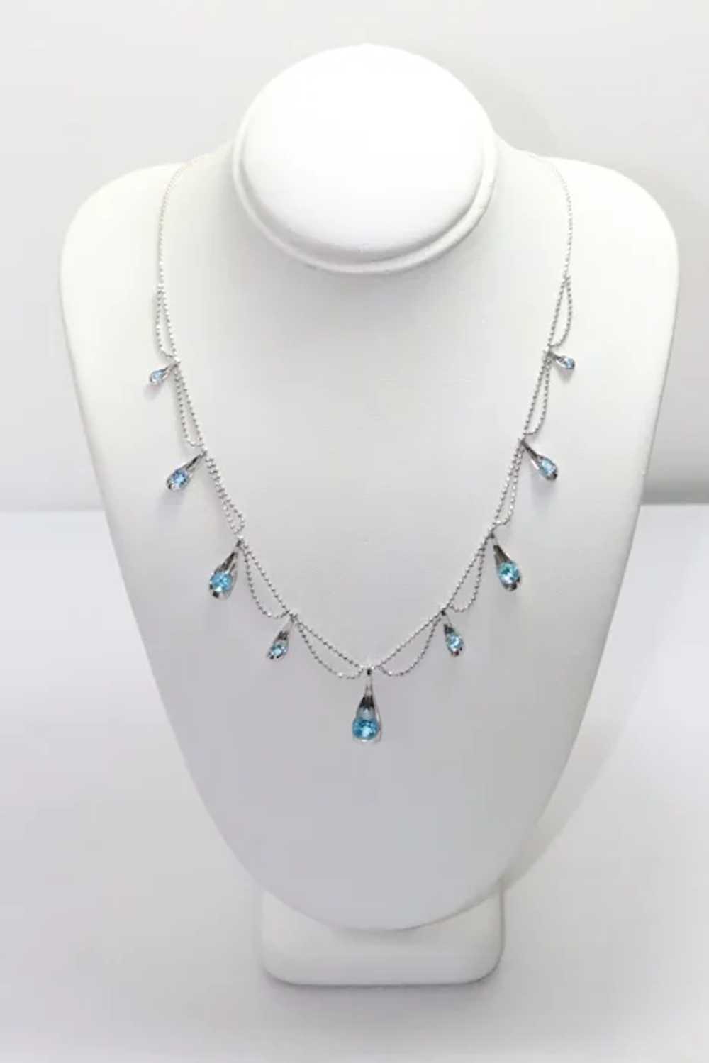 14 KT White Gold Blue Topaz Necklace - image 2