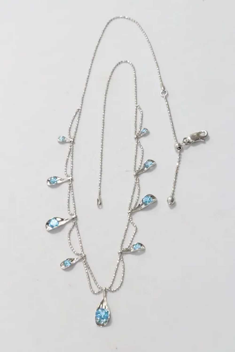 14 KT White Gold Blue Topaz Necklace - image 3