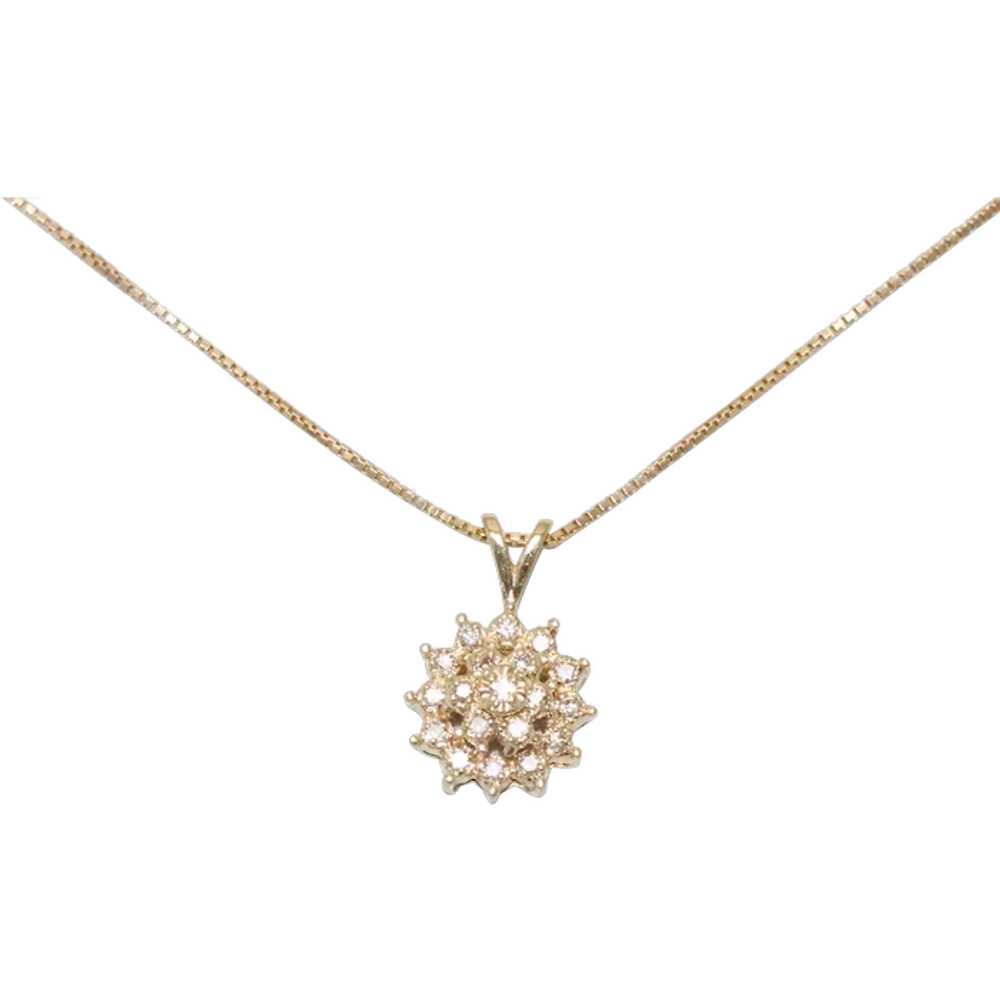 Vintage 14K Gold .42 CT Diamond Flower Pendant Ne… - image 1