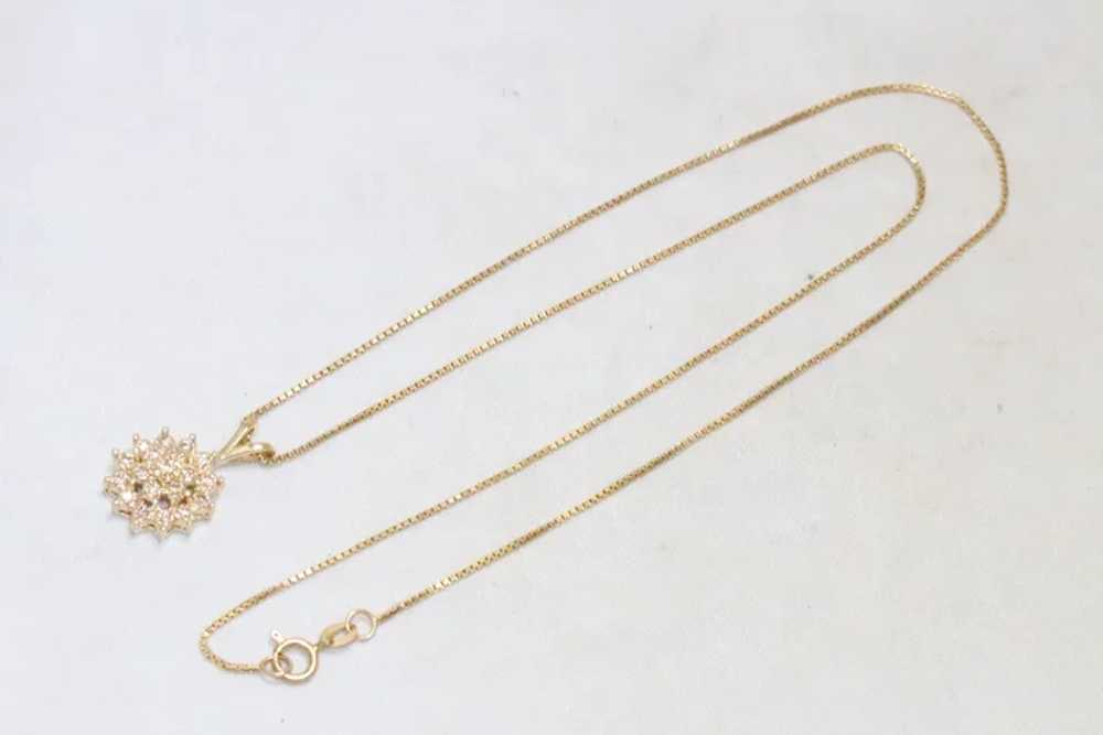 Vintage 14K Gold .42 CT Diamond Flower Pendant Ne… - image 2