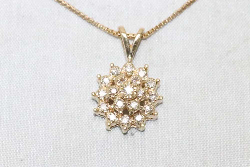 Vintage 14K Gold .42 CT Diamond Flower Pendant Ne… - image 3