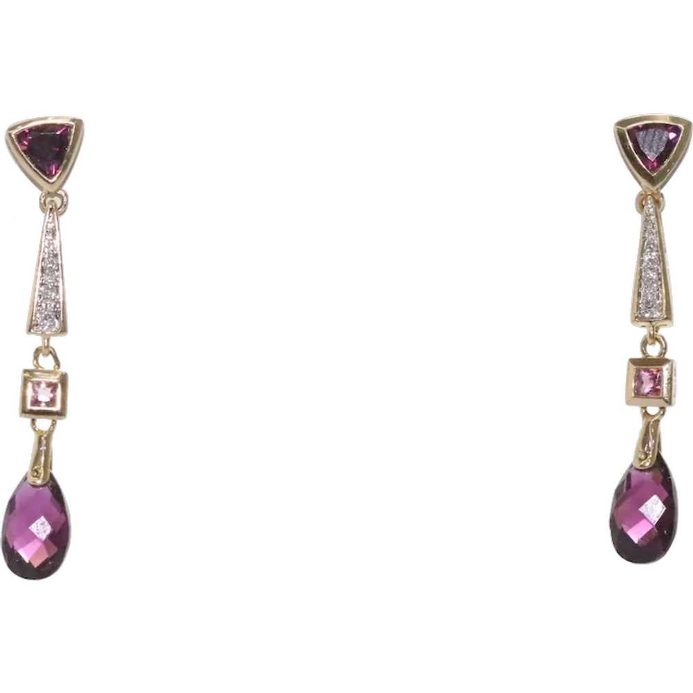 14KT Yellow Gold Diamond Rhodolite Earrings - image 1