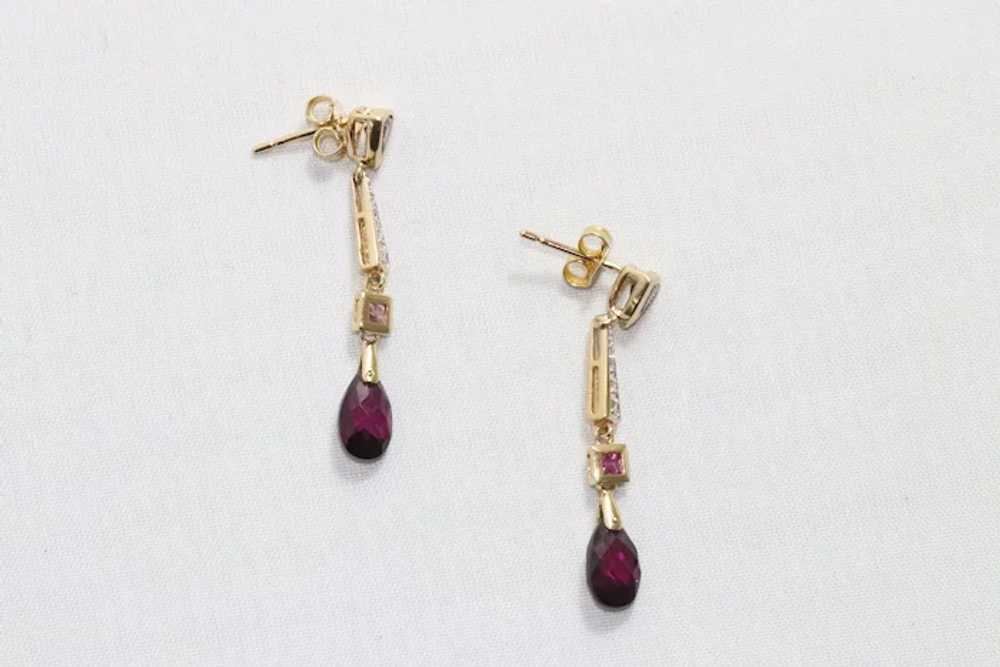 14KT Yellow Gold Diamond Rhodolite Earrings - image 2