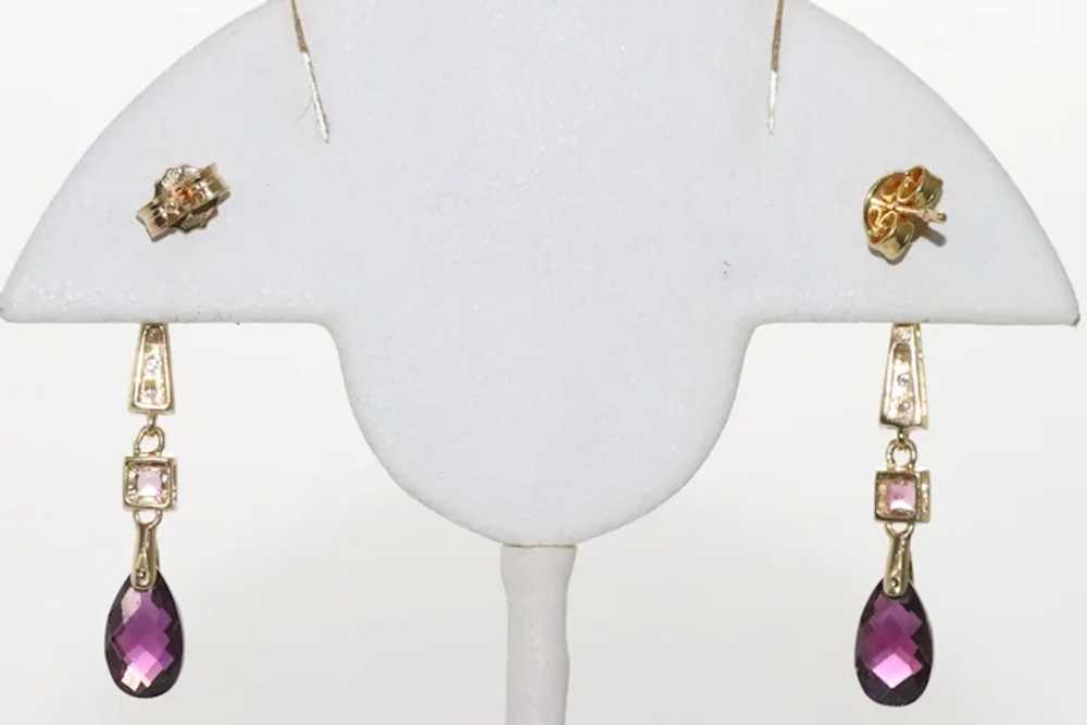 14KT Yellow Gold Diamond Rhodolite Earrings - image 3