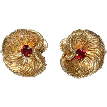 Vintage Gold Plated Clip-On Garnet Earrings - image 1