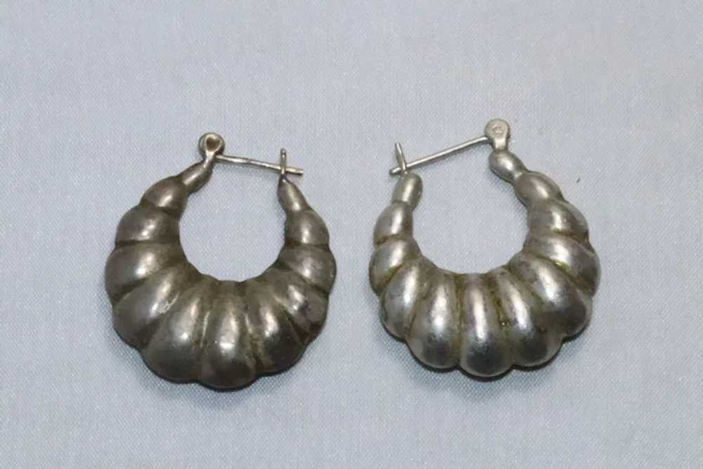 Vintage Sterling Silver Hoop Earrings - image 2