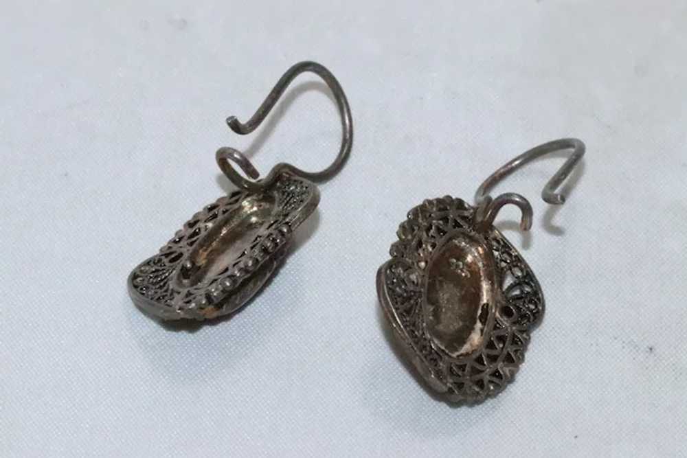 Vintage Sterling Silver Red Amber Earrings - image 3