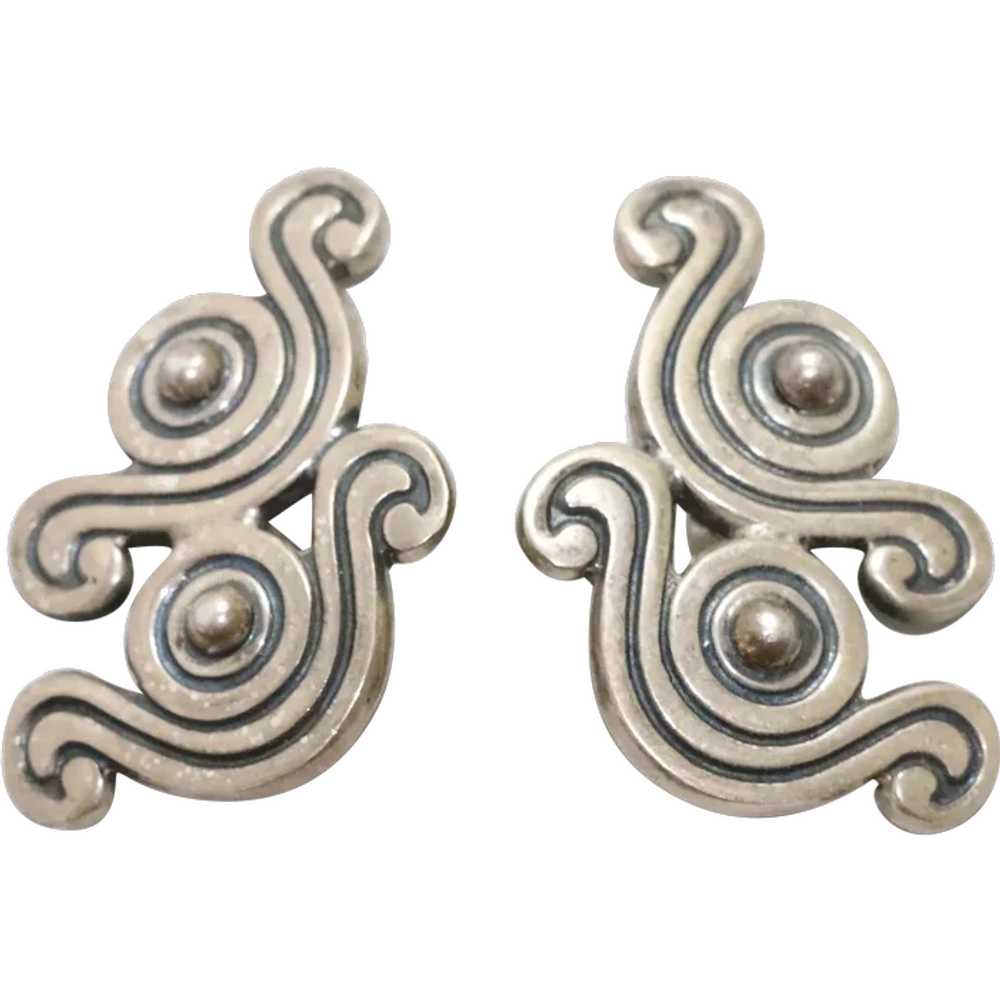 Vintage Sterling Silver Swirl Wave Earrings - image 1