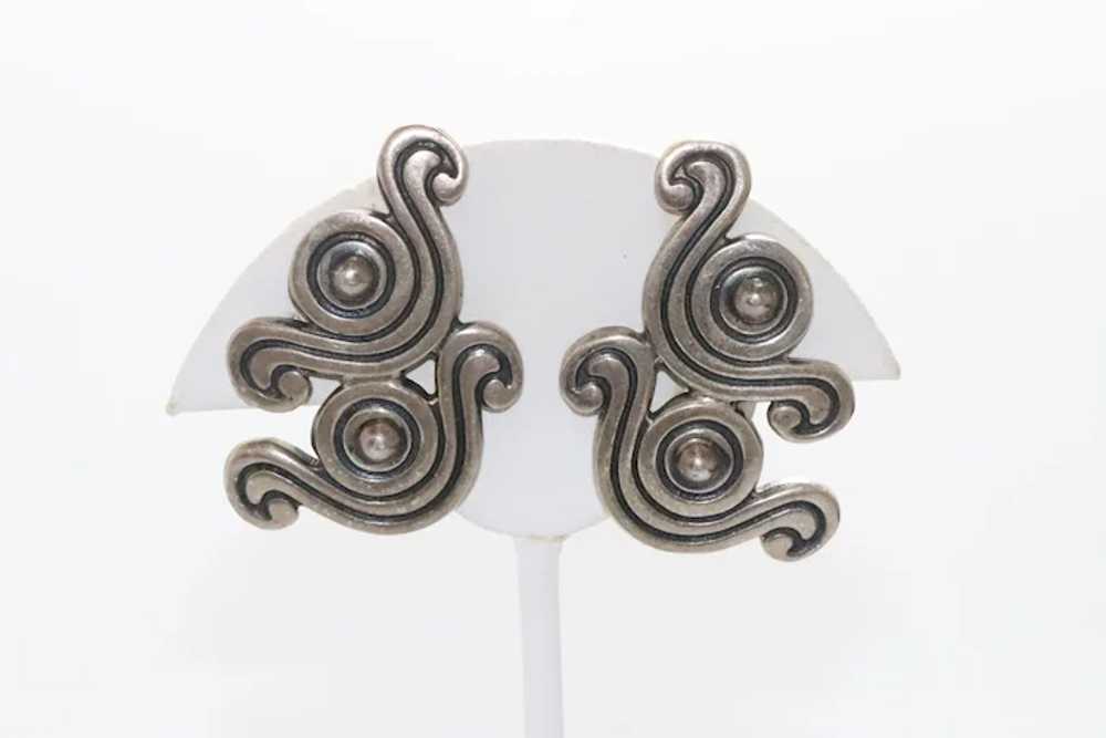 Vintage Sterling Silver Swirl Wave Earrings - image 2