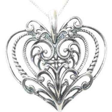 Vintage Sterling Silver Intricate Heart Necklace