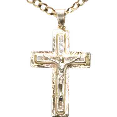 14KT Tri Tone Gold Cubic Zirconia Jesus Cross Nec… - image 1