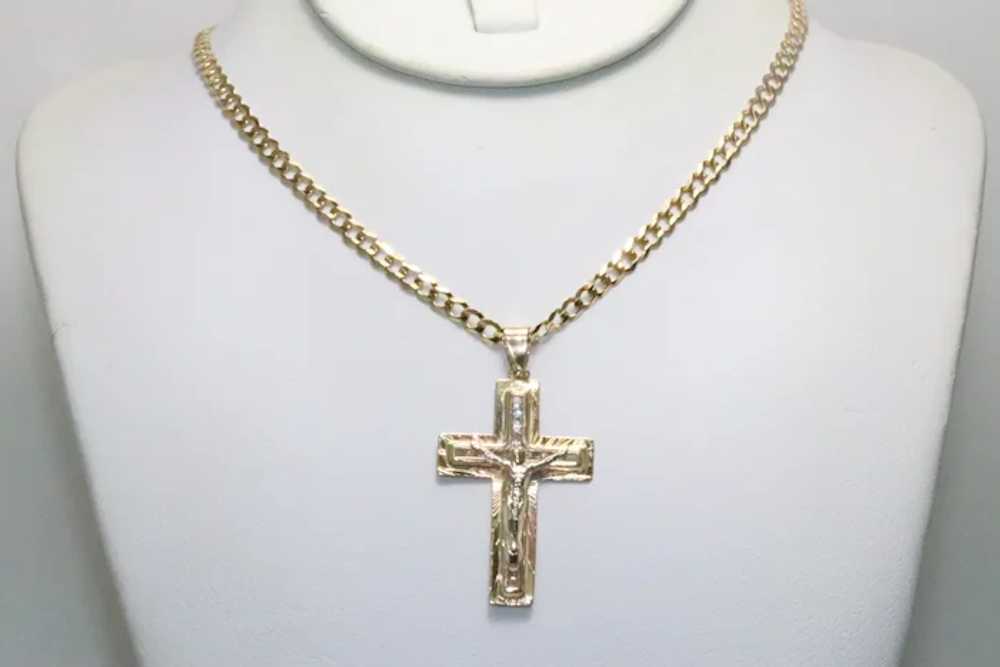 14KT Tri Tone Gold Cubic Zirconia Jesus Cross Nec… - image 2