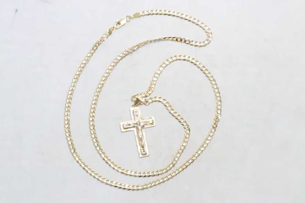 14KT Tri Tone Gold Cubic Zirconia Jesus Cross Nec… - image 3