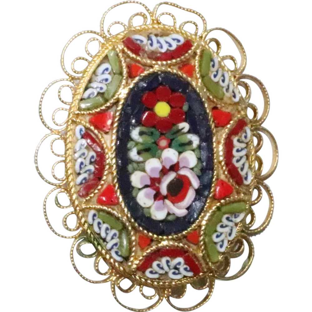 Vintage Costume Mosaic Floral Brooch - image 1