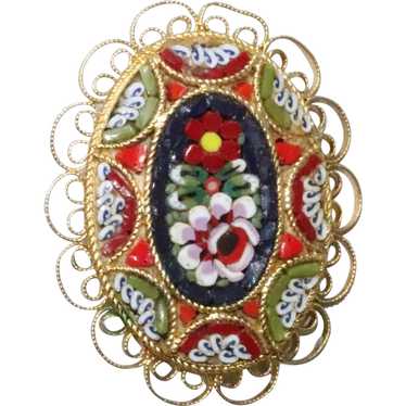 Vintage Costume Mosaic Floral Brooch - image 1