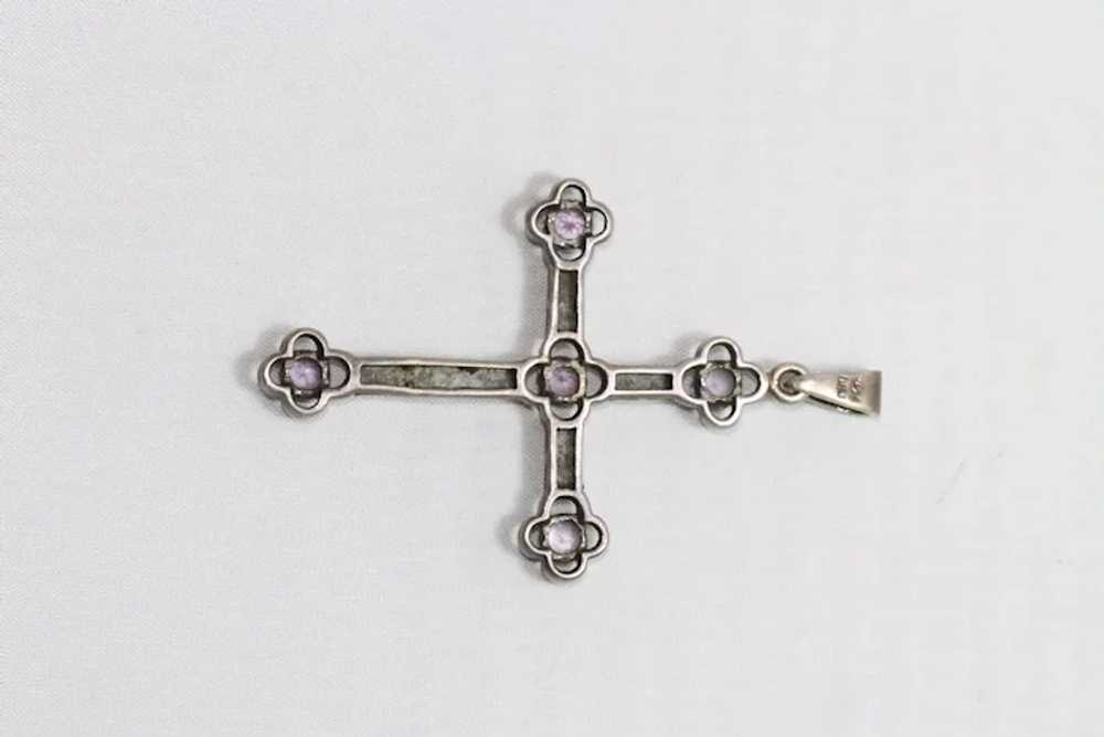 Sterling Silver Amethyst Stone Cross Pendant - image 2