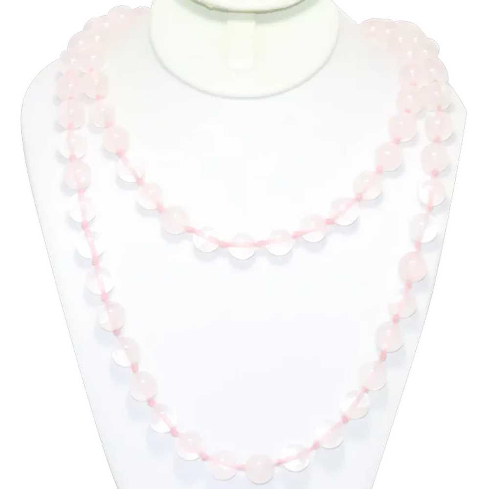 Vintage Round Beaded Rose Quartz Necklace - image 1