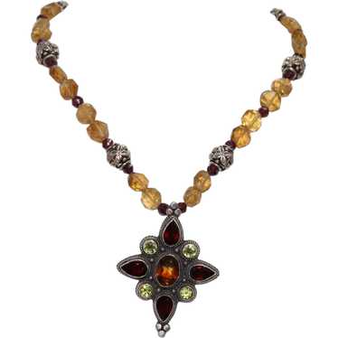 Sterling Silver Garnet Peridot Citrine Necklace