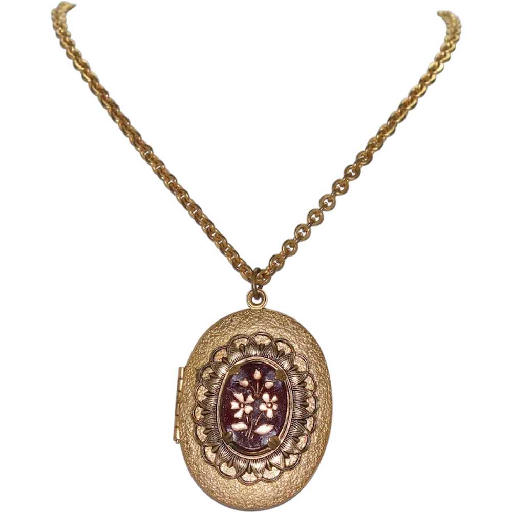 Vintage Floral Locket Necklace - image 1