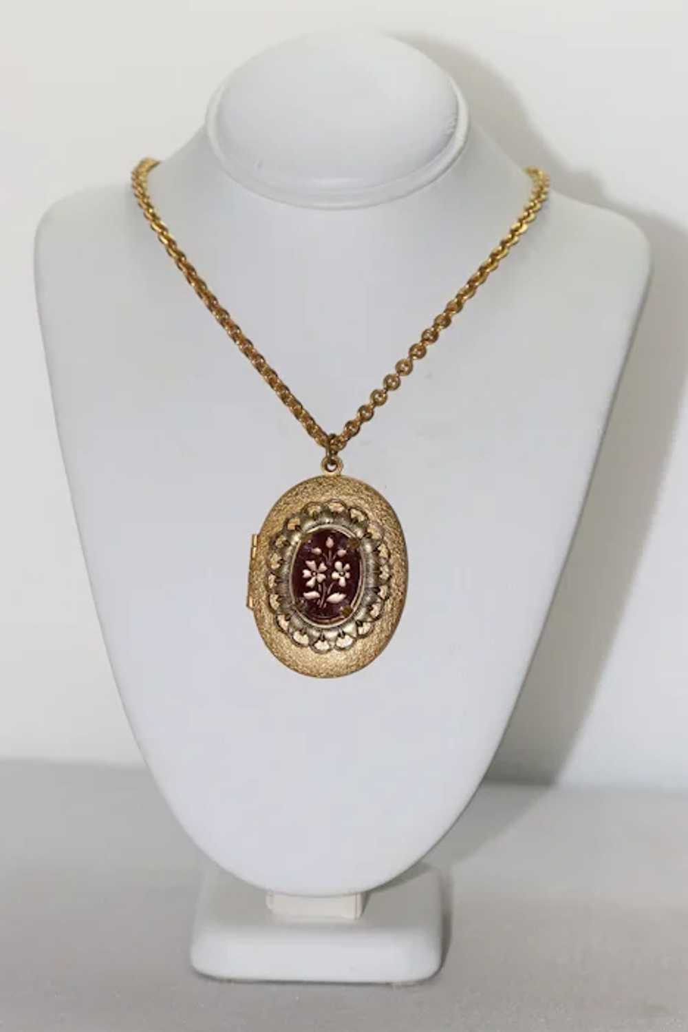 Vintage Floral Locket Necklace - image 2