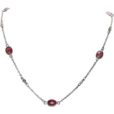 Sterling Silver Ruby and Rose Cut Diamond Necklace - image 1