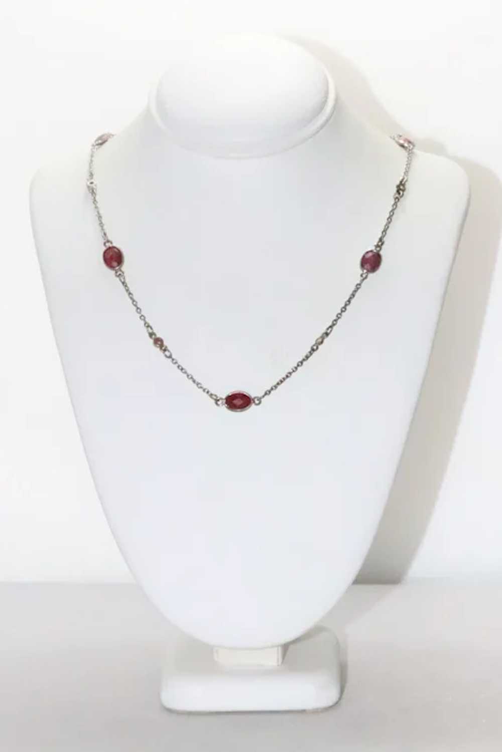 Sterling Silver Ruby and Rose Cut Diamond Necklace - image 2