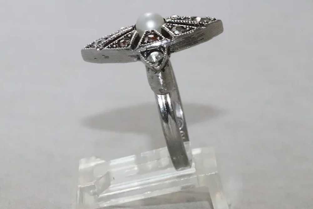 Vintage Sterling Silver Cultured Pearl Ring - image 2