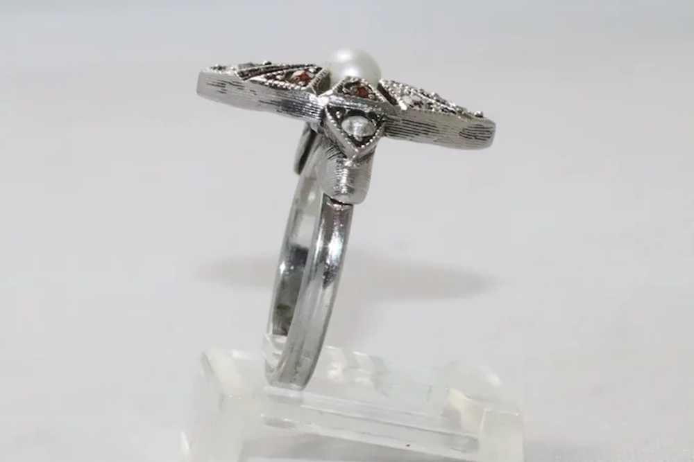 Vintage Sterling Silver Cultured Pearl Ring - image 3