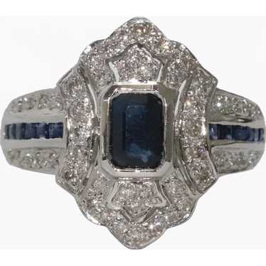 18 KT White Gold Art Deco 1.12 CT Sapphire and .44
