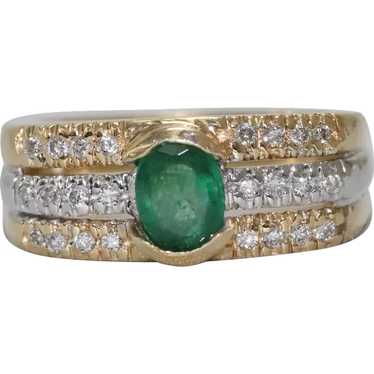 Stunning Tri Color 14K Gold Diamond Emerald Ring