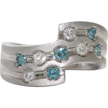 Platinum .50 CT Blue and White Diamond Ring - image 1