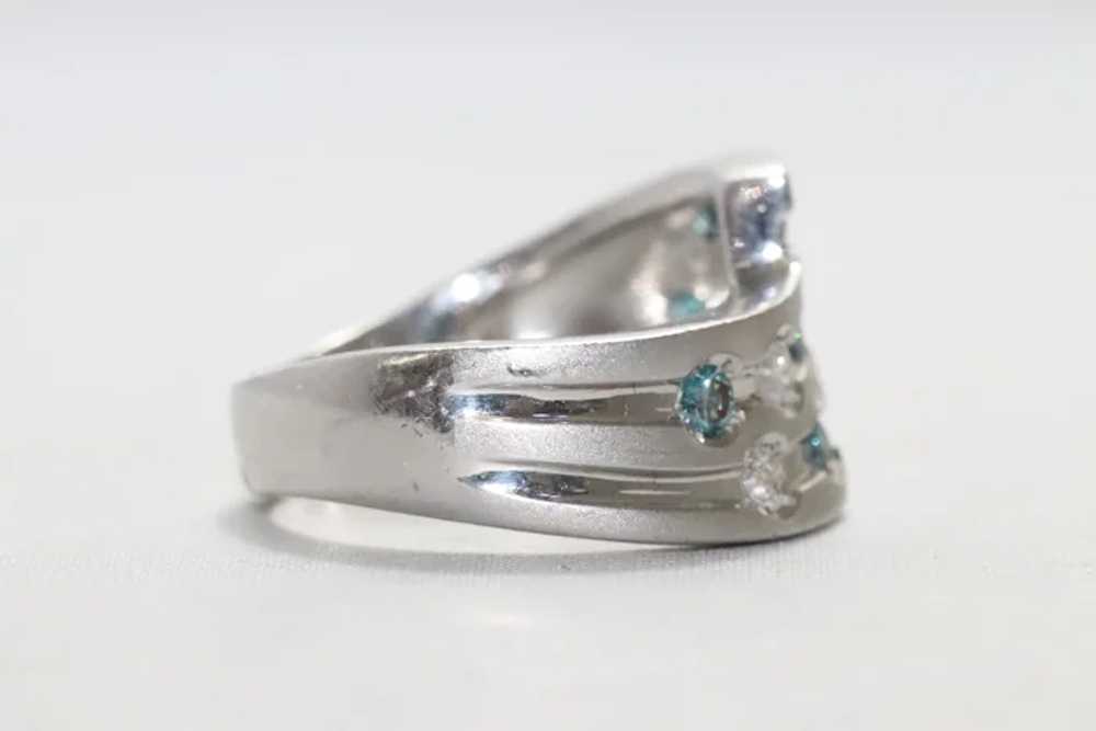 Platinum .50 CT Blue and White Diamond Ring - image 2