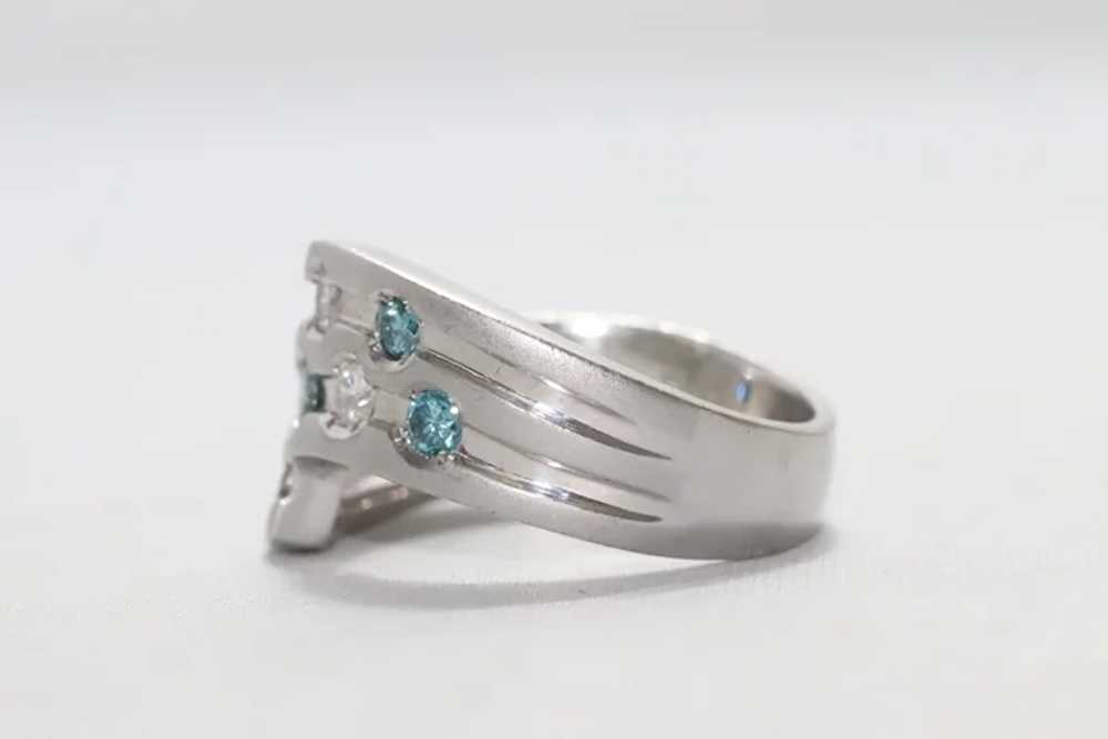 Platinum .50 CT Blue and White Diamond Ring - image 4