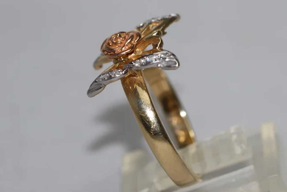 14 KT Tri Color Gold Cubic Zirconia Butterfly Ring - image 2