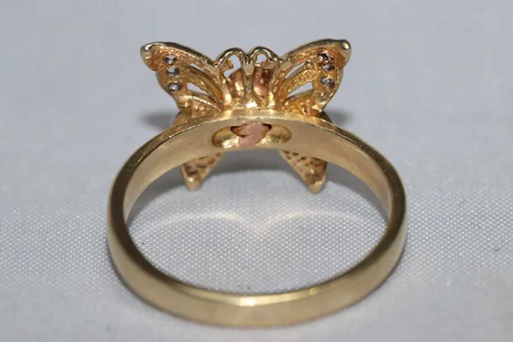 14 KT Tri Color Gold Cubic Zirconia Butterfly Ring - image 5