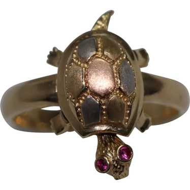 14KT Tri Tone Gold Ruby Turtle Ring - image 1