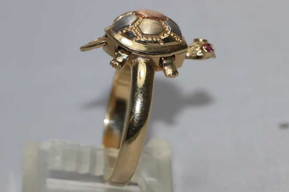 14KT Tri Tone Gold Ruby Turtle Ring - image 4